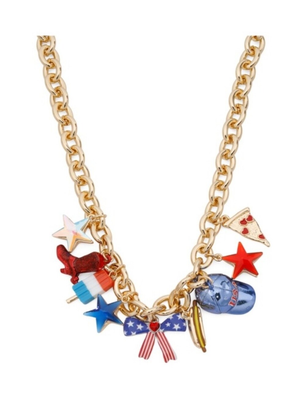 👉✨️ Betsey Johnson Gold-tone Patriotic Charm Americana Necklace